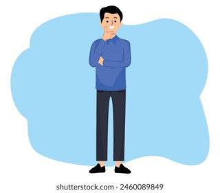portrait man standing with thinking pose