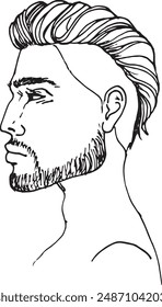 Portrait of a man with a stylish hairstyle mohawk. Sketch hand drawn illustration.