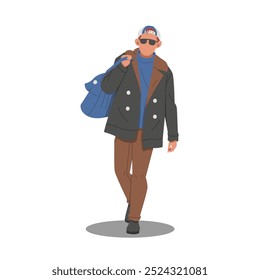 retrato do homem em roupas elegantes segurar saco ilustração de design plana