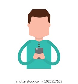 portrait man using smartphone chatting