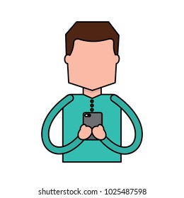 portrait man using smartphone chatting