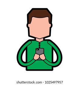 portrait man using smartphone chatting