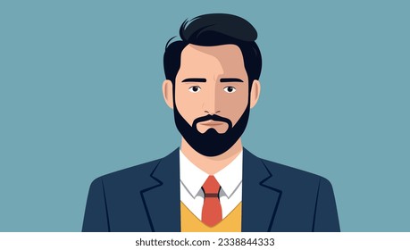 Portrait of man vector - Illustration of sharp dressed businessman face and upper body looking into camera. Flat design