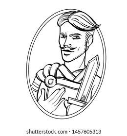 Portrait of a man in vintage style on a white background. Cartoon style.