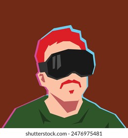 Portrait of man with virtual reality headset. Concept of modern, futuristic, technology. Suitable for avatar, profile, poster, design purpose. Flat vector illustration.