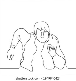 portrait of a man up to the waist who runs at the viewer - one line drawing. runner concept during sprint