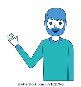 portrait man waving hand smiling character