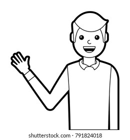 portrait man waving hand smiling character