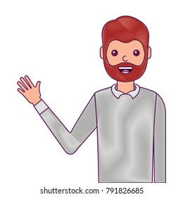 portrait man waving hand smiling character