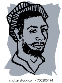 Portrait of man wearing glasses and beard hand drawn isolated, Vector sketch line art illustration