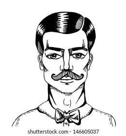 Portrait of a man whit a moustache. Vector illustration. Hipster style.