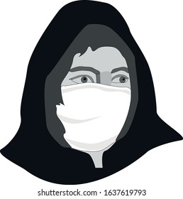 Portrait of a man in a white medical mask on a light background