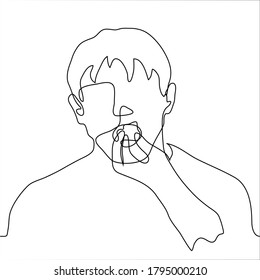 portrait of a man who shoves food into his wide open mouth. One continuous line drawing of a man eating with appetite (greedily). Can be used for animation