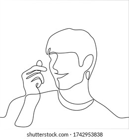 Portrait of a man who shows a heart from his fingers and smiles broadly. One continuous line drawing of a friendly guy gesturing the Korean sign "saranhe" which means "I love you." For animation