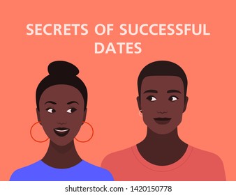 Portrait of a man and woman dreaming of love. Good date. Vector flat illustration