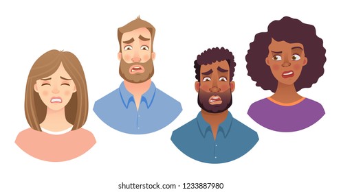 Portrait of man and woman. Emotions of woman face. Facial expression men vector illustration