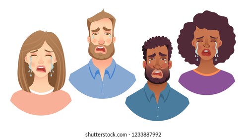 Portrait of man and woman. Emotions of woman face. Facial expression men vector illustration