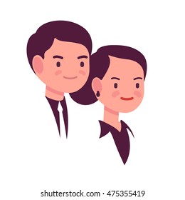 Portrait of a man and woman on a white backgorund. Cartoon vector flat-style illustration