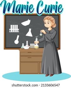 Retrato de Marie Curie en ilustración de estilo caricaturista