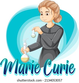 Portrait of Marie Curie in cartoon style illustration