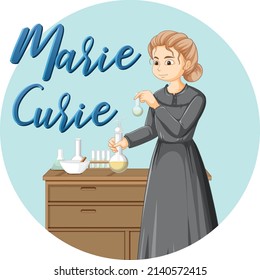 Portrait of Marie Curie in cartoon style illustration