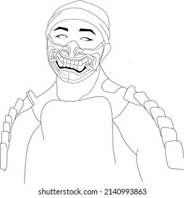 Portrait of a masked samurai. Linear Vector. Illustration.