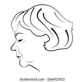 Portrait of a mature woman in profile. Vector illustration