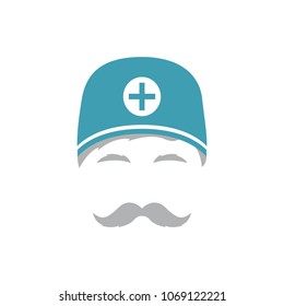 Portrait of medical orderly man in hat. Vector illustration.