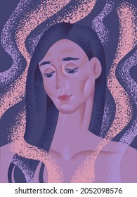 Portrait of a melancholic girl in dark colors. Vector