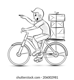 Portrait of men delivering some package. Outline vector concept. Cartoon vector