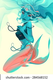 Portrait of a mermaid. Vector illustration.