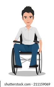 Portrait of middle age man in wheelchair. Vector illustration 