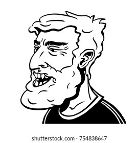 Retrato de un hipster sonriente de mediana edad. Ilustración vectorial dibujada a mano.