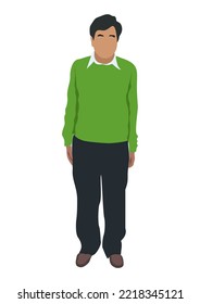 Portrait of middle-aged businessman standing in smart casual clothes. Aged office worker  wearing street style outfit. Modern male character vector realistic illustration isolated