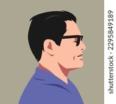 portrait of a middle-aged man in black glasses. side view. suitable for avatar, social media profile, print, poster. flat vector illustration.