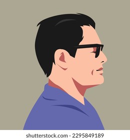 portrait of a middle-aged man in black glasses. side view. suitable for avatar, social media profile, print, poster. flat vector illustration.