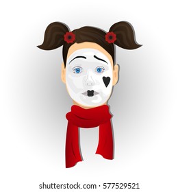 Portrait of mime sad girl. Illustration