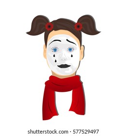 Portrait of mime smiling girl. Illustration.
