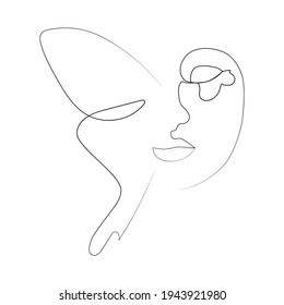 Portrait minimalistic style. Half of the face is female, half of the face is a butterfly wing. Beauty concept. lashes follow contour of butterfly's wing. The woman inside