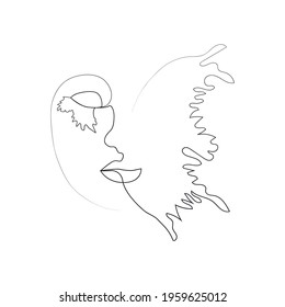 Portrait minimalistic style. Half of the face is female, half of the face is a butterfly wing. Beauty concept. lashes follow contour of butterfly's wing. The woman inside
