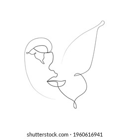 Retrato de estilo minimalista. La mitad de la cara es femenina, la mitad de la cara es un ala de mariposa. Concepto de belleza. los latigazos siguen el contorno del ala de la mariposa. La mujer adentro