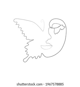 Portrait minimalistic style. Half of the face is female, half of the face is a butterfly wing. Beauty concept. lashes follow contour of butterfly's wing. The woman inside
