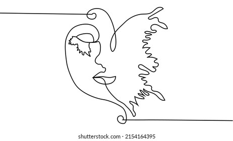 Portrait minimalistic style. Half of the face is female, half of the face is a butterfly wing. Beauty concept. lashes follow contour of butterfly's wing. The woman inside