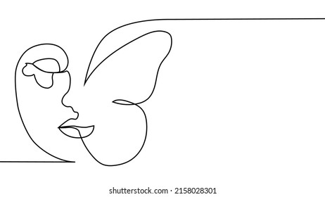 Portrait minimalistic style. Half of the face is female, half of the face is a butterfly wing. Beauty concept. lashes follow contour of butterfly's wing. The woman inside