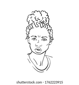 Portrait mixed race caucasian - african american woman looking angry at camera, Vector sketch, Hand drawn illustration