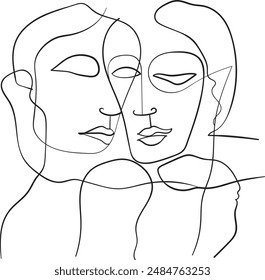 Portrait in modern abstract graphic style, Simple hand drawn black and white. Abstract composition.