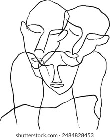 Portrait in modern abstract graphic style, Simple hand drawn black and white. Abstract composition.