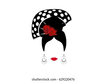 Portrait of modern Mexican or Spanish woman whit Craft accessories, beauty concept, logo Vector illustration transparent background