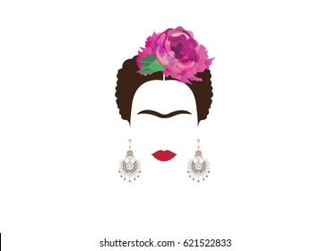 Portrait of modern Mexican or Spanish woman,Vector illustration transparent background