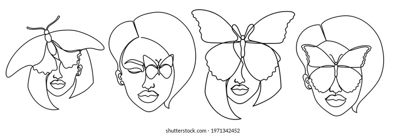 Portrait in a modern one line art of a woman.